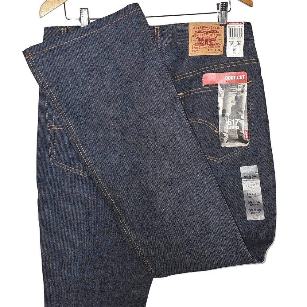 Levis 517 NWT VINTAGE 00s Bootcut Denim Jeans 35x34 Dark Wash Mens Western - Picture 3 of 9
